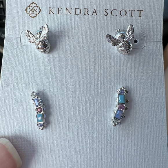NWT Kendra Scott Devin Crystal Stud Earring Set in Pastel Mix silver - Picture 7 of 7